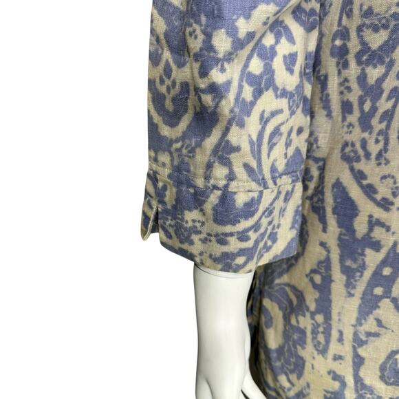 Coldwater Creek Linen Tunic Top Womens Large Petite Paisley Button Pintuck Pleat - Picture 3 of 12
